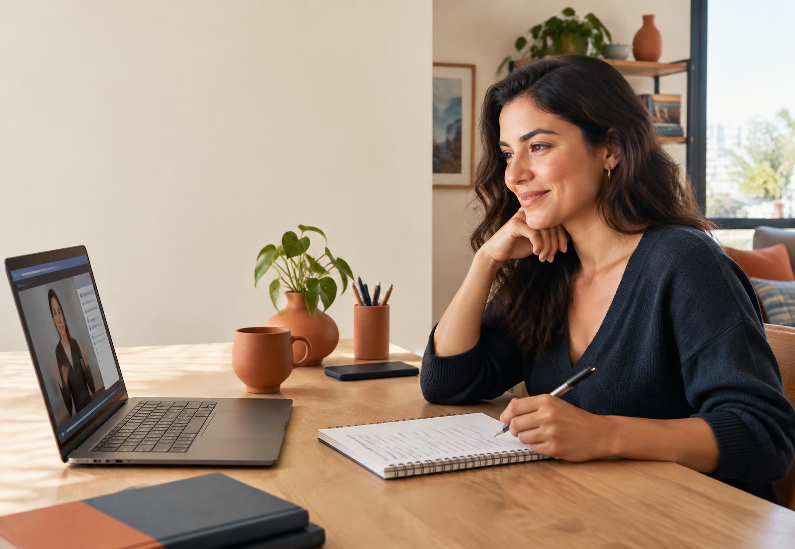 Aluna estudando inglês em uma aula online